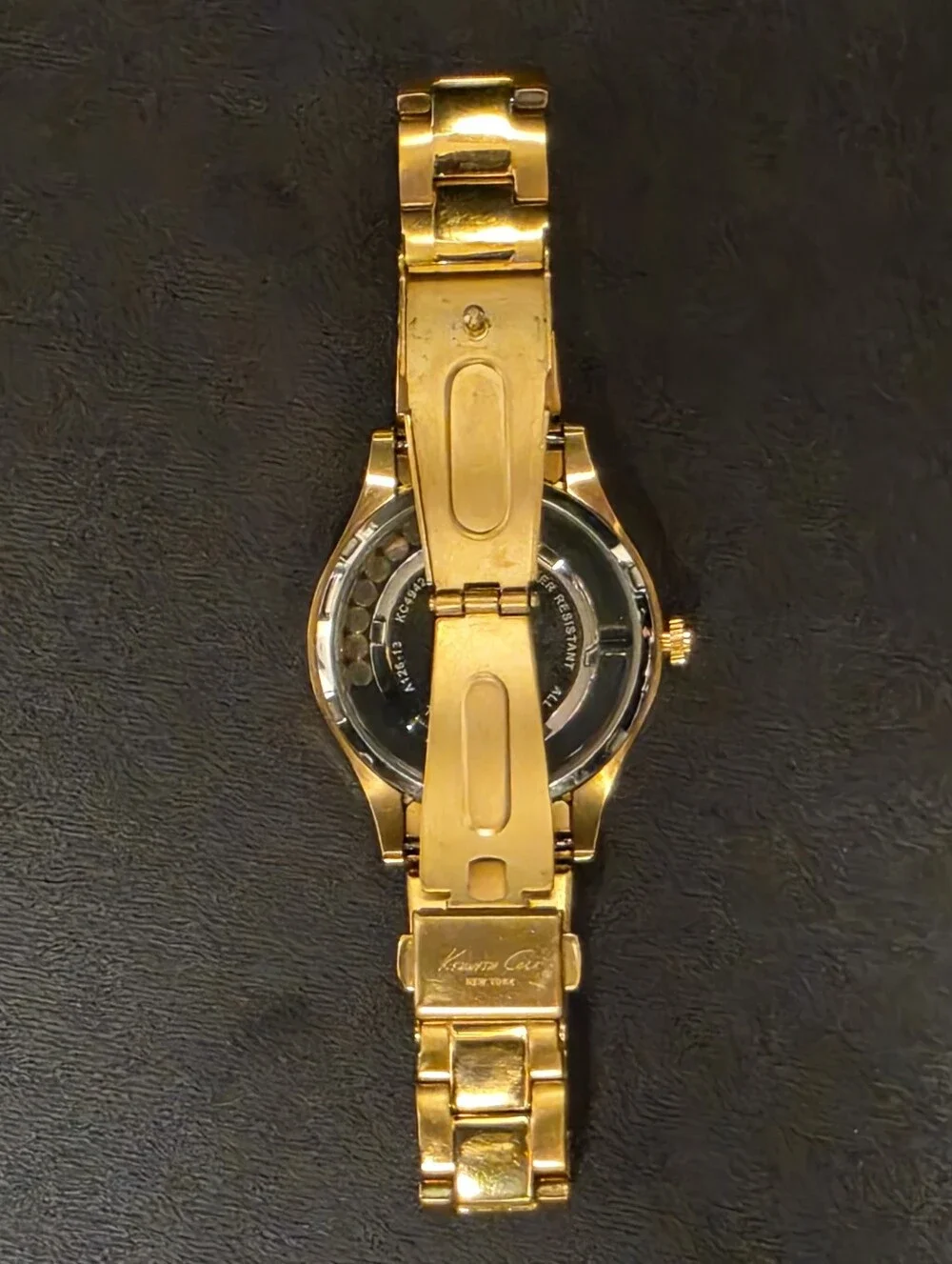 KENNETH COLE NY RARE Transparency Gold Floating Stone Crystal Accent Watch Y2K